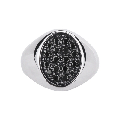 White gold 18k pinky ring with black diamonds pavé