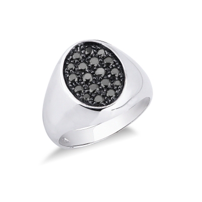 White gold 18k pinky ring with black diamonds pavé