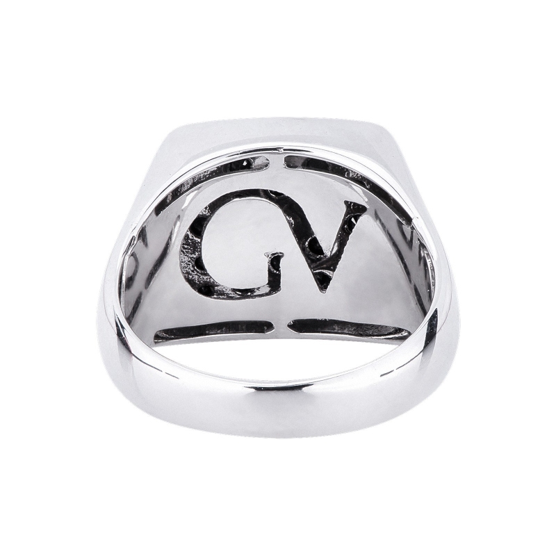 White gold 18k pinky ring with black diamonds rectangular pavé  White gold 18k pinky ring with black diamonds rectangular pavé