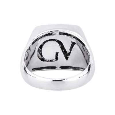 White gold 18k pinky ring with black diamonds rectangular pavé 