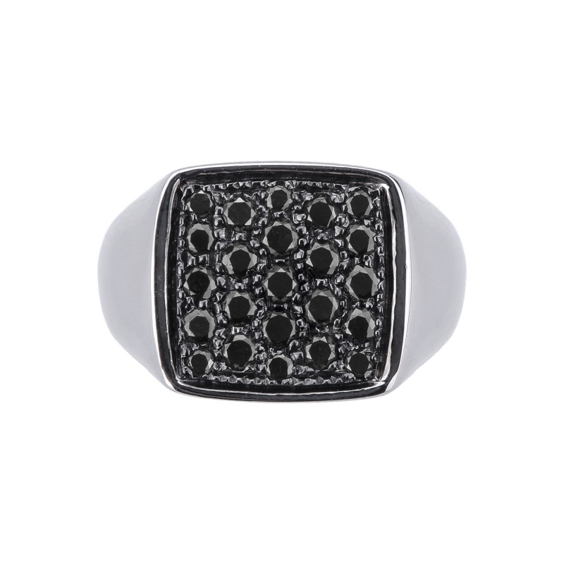 White gold 18k pinky ring with black diamonds rectangular pavé  White gold 18k pinky ring with black diamonds rectangular pavé