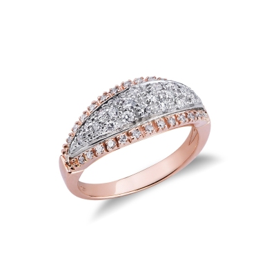 Band ring in white and rosé gold 18k with diamonds 