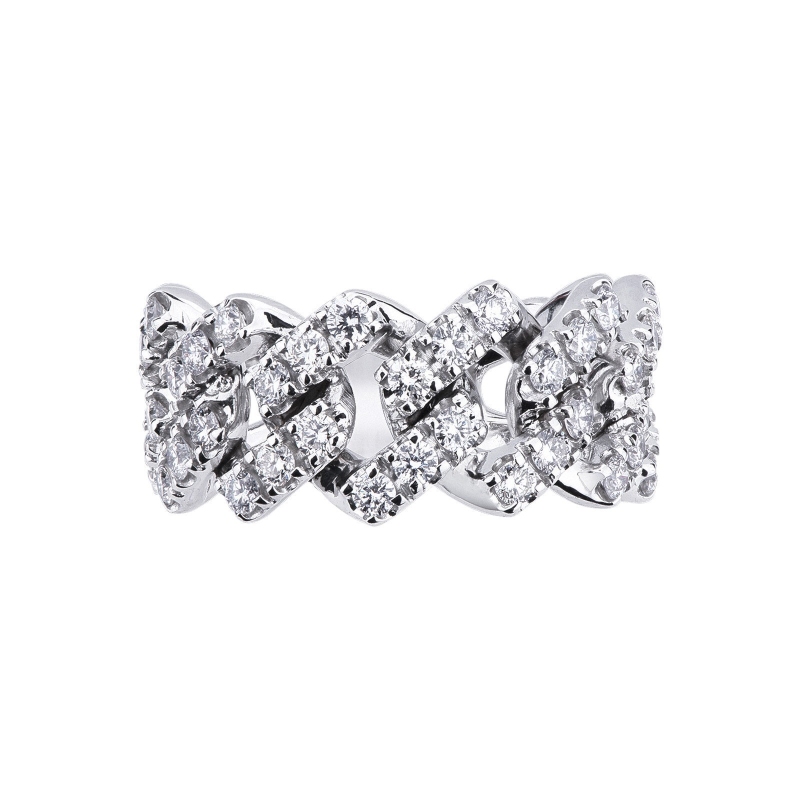 White gold 18k cuban chain link ring with diamonds  White gold 18k cuban chain link ring with diamonds