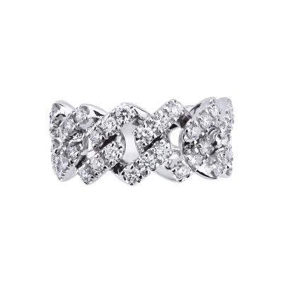 White gold 18k cuban chain link ring with diamonds 