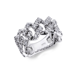 White gold 18k cuban chain link ring with diamonds