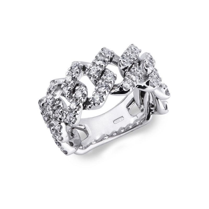 White gold 18k cuban chain link ring with diamonds  White gold 18k cuban chain link ring with diamonds