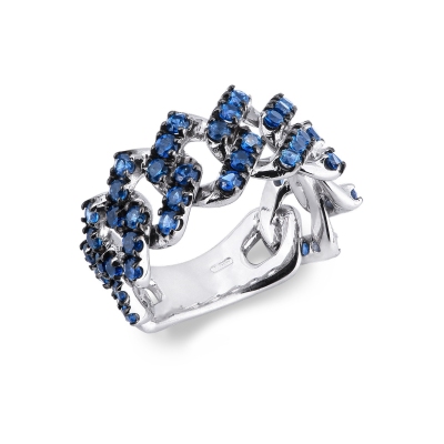White gold 18k cuban chain link with blue sapphires 