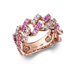 Rosé gold 18k cuban chain link with diamonds and pink sapphires