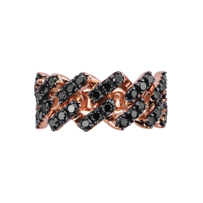 Rosé gold 18k cuban chain link ring with black diamonds  