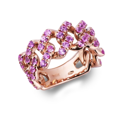 Rosé gold 18k cuban chain link with pink sapphires