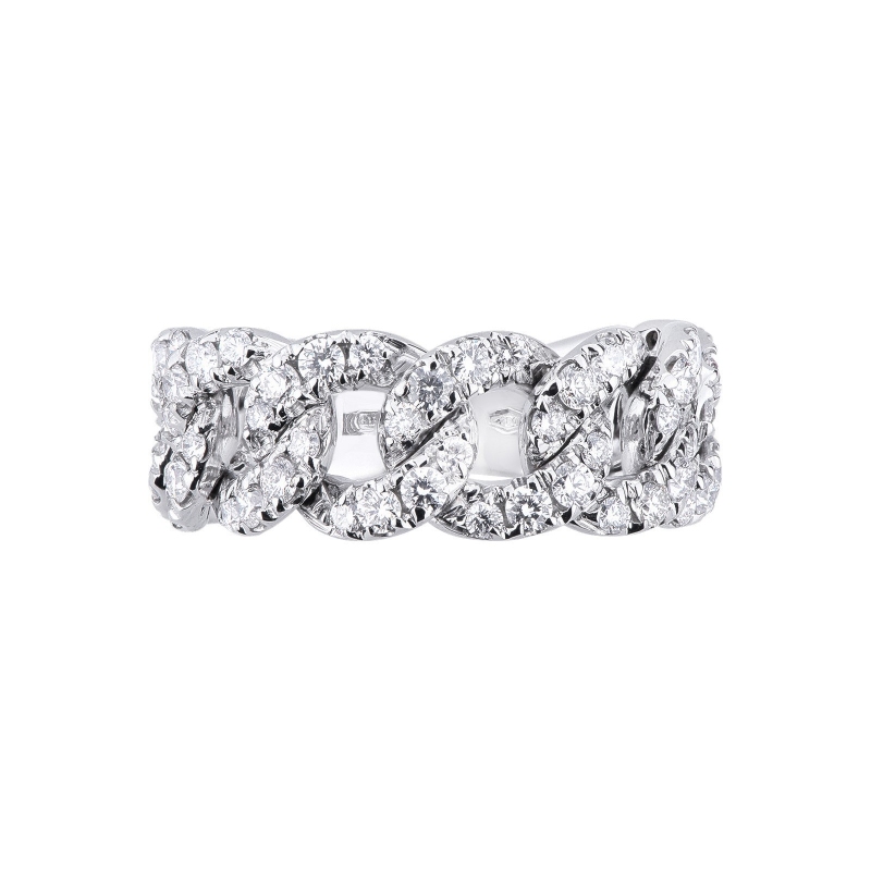 White gold 18k groumette ring with diamonds  White gold 18k groumette ring with diamonds