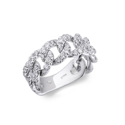 White gold 18k groumette ring with diamonds 