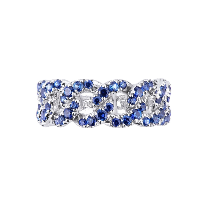 750 white gold iced out ring with blue sapphires