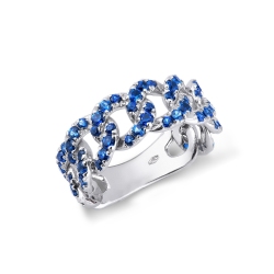 750 white gold iced out ring with blue sapphires