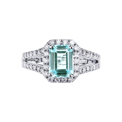 White gold 18k ring with diamonds and aquamarine 