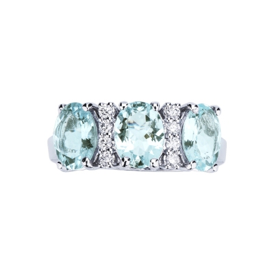 Band ring with aquamarine and diamonds white gold 18k
