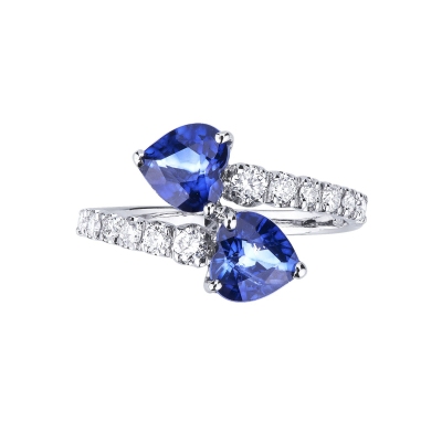 TOI et MOI ring with diamonds and two blue sapphires heart cut 