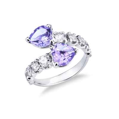750 white gold 18k TOI et MOI ring with diamonds and amethysts