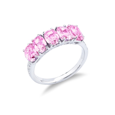 Ring with diamonds and pink sapphires in white gold 18k