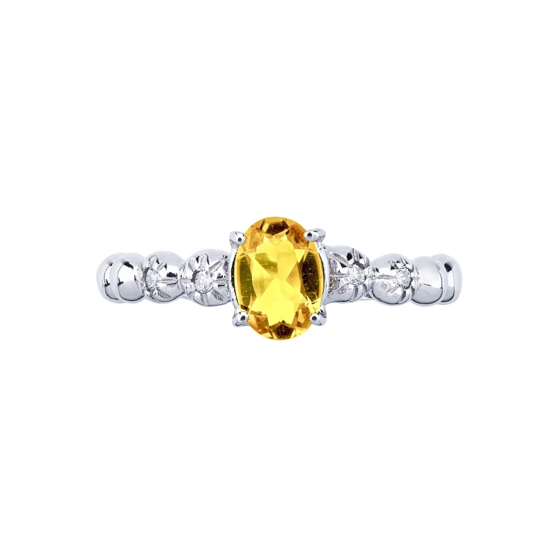 18k white gold gem ring with central citrine and diamonds 18k white gold gem ring with central citrine and diamonds