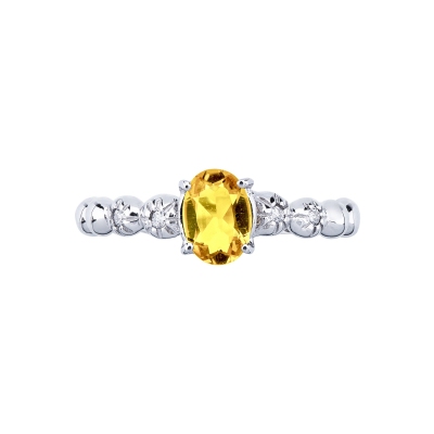18k white gold gem ring with central citrine and diamonds