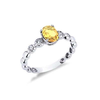 18k white gold gem ring with central citrine and diamonds