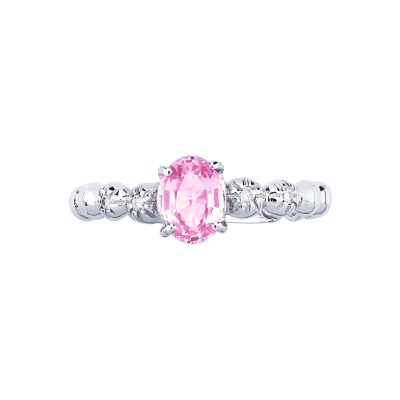 750 white gold ring with central pink sapphire and diamonds