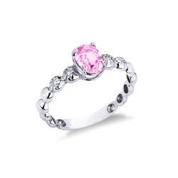750 white gold ring with central pink sapphire and diamonds