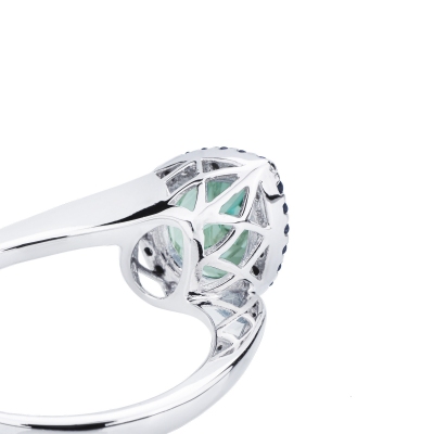 Halo ring white gold 18k with aquamarine pear cut and diamonds