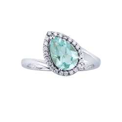 Halo ring white gold 18k with aquamarine pear cut and diamonds 2