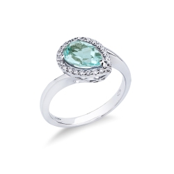 Halo ring white gold 18k with aquamarine pear cut and diamonds