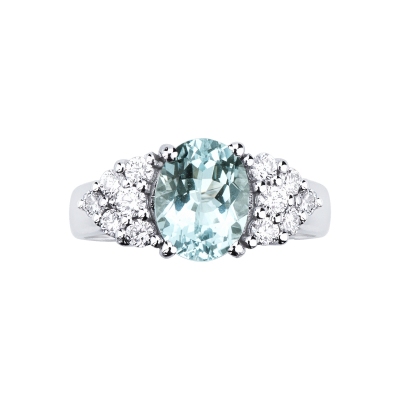 Aquamarine and diamonds ring in white gold 18k