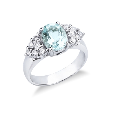 Aquamarine and diamonds ring in white gold 18k