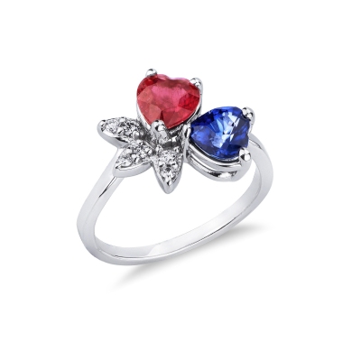 Ring in white gold 750 with ruby, blue sapphire and diamonds