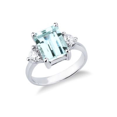 Ring in white gold 18k with rectangular aquamarine and diamonds
