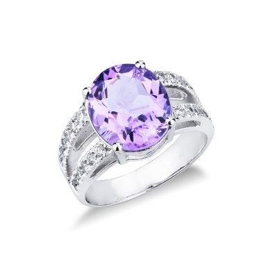 Amethyst and diamond ring band ring