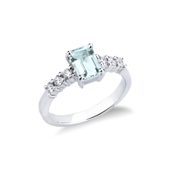 750 white gold aquamarine and diamonds ring
