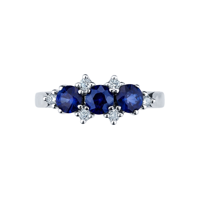 Trilogy ring white gold 18k with diamonds and blue sapphires Trilogy ring white gold 18k with diamonds and blue sapphires