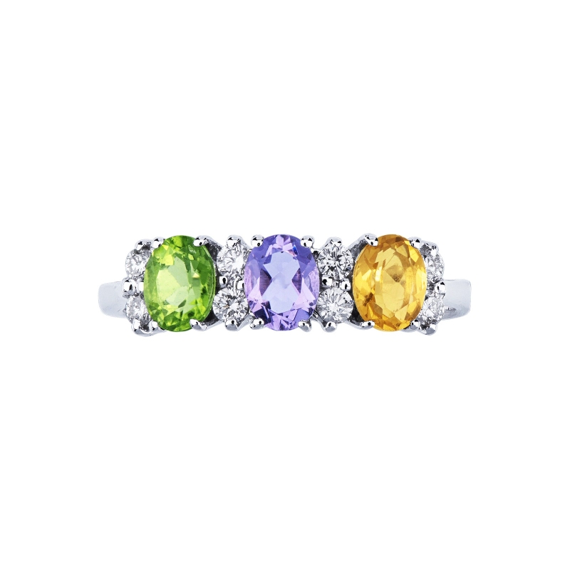 Ring in white gold 18k with amethyst, citrine and peridot Ring in white gold 18k with amethyst, citrine and peridot