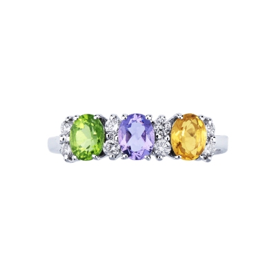 Ring in white gold 18k with amethyst, citrine and peridot
