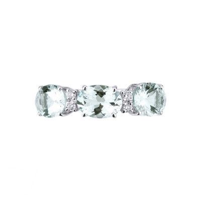 Ring in white gold 18k with diamonds and aquamarines 