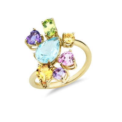 Multicolor ring in yellow gold 18k