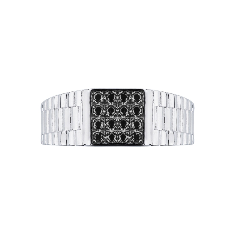 Men ring in white gold 18k with black diamonds pavè