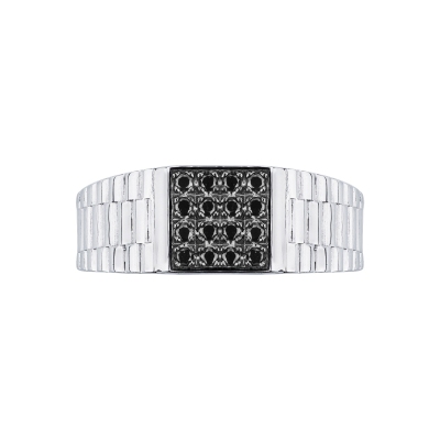 Men ring in white gold 18k with black diamonds pavè
