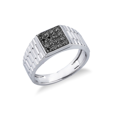 Men ring in white gold 18k with black diamonds pavè