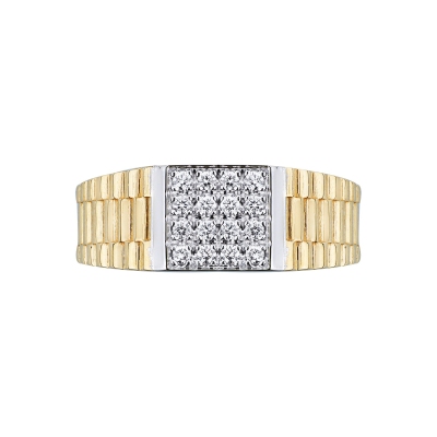 Band men ring in white and yellow gold 18k with pavè diamonds