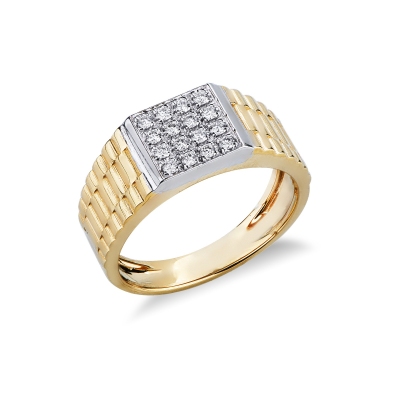 Band men ring in white and yellow gold 18k with pavè diamonds