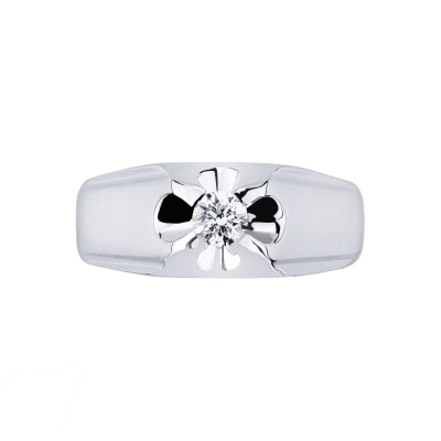 Male solitaire ring white gold 18k