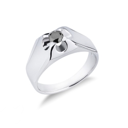 Male solitaire ring in white gold 18k with black diamond