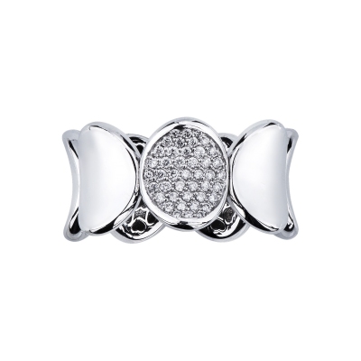 Elastic ring in white gold 18k with 6 oval platelet and one pavè diamonds plate